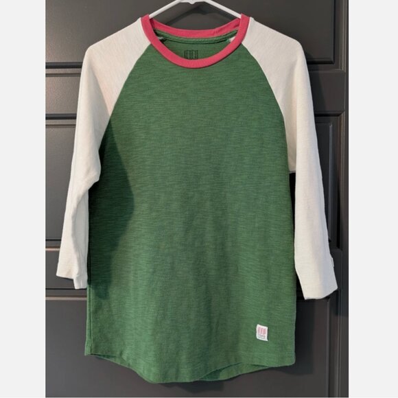 Topo Designs Womens Small Baseball Style 3/4 Sleeve T-Shirt heather green - Picture 1 of 10